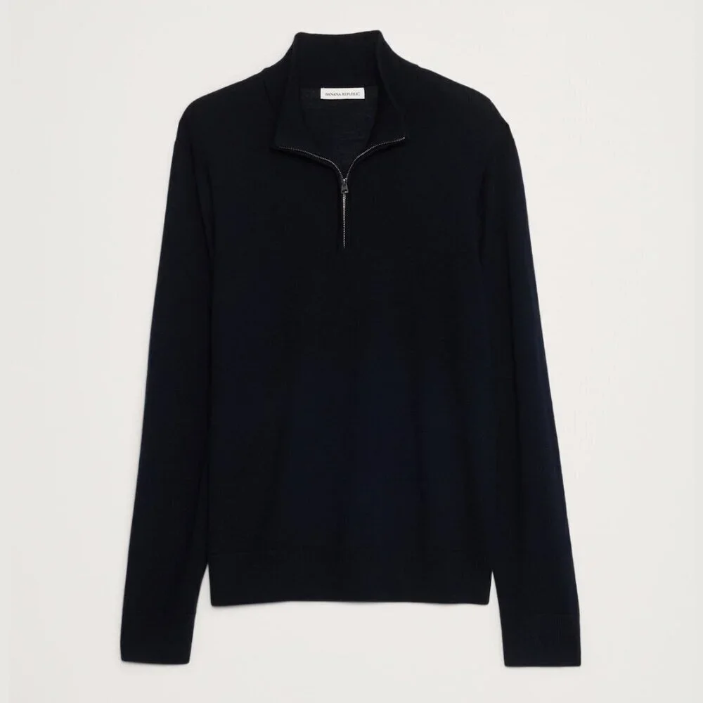 Banana Republic Italian Merino Wool Half-Zip Sweater in Black, size XL